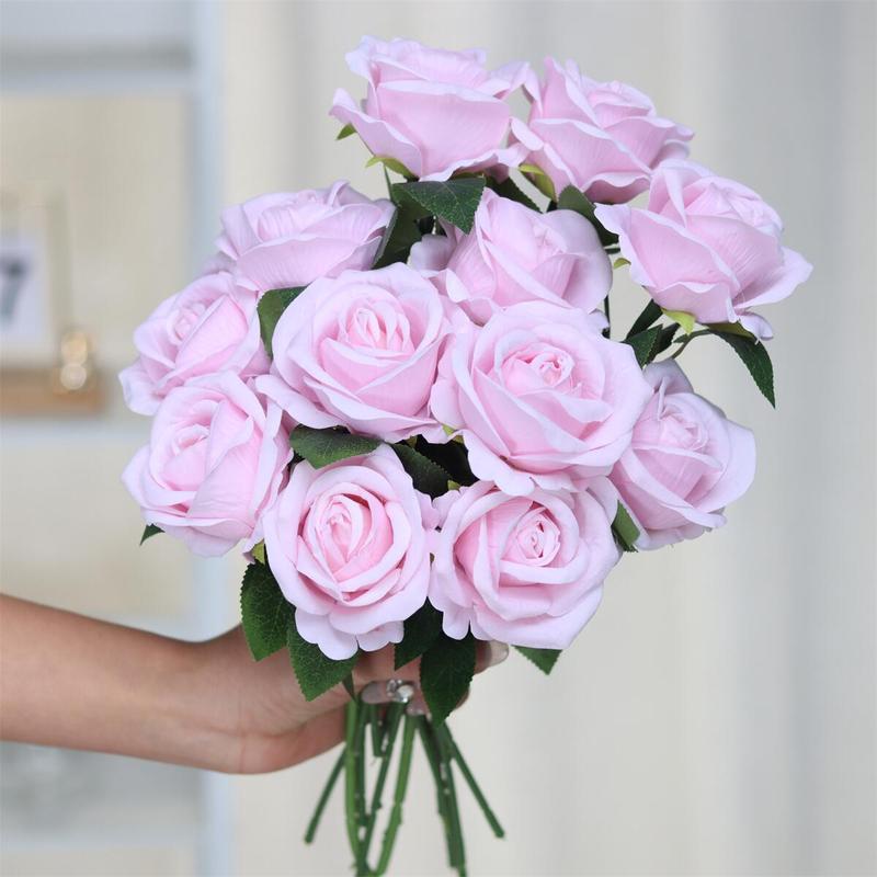 Artificial Rose Bouquet without Vase, 12pcs Faux Flower Bouquet, Decorative Flowers for Home Wedding Party Decor