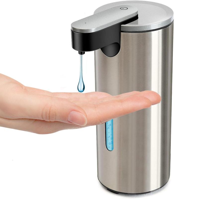 Stainless Steel Automatic Soap Dispenser, 2 Counts Touchless Electric Sensor Hand Free Liquid Kitchen Soap Dispenser with 3 Adjustable Volume Control, Battery Powered Soap Container Dispenser for Kitchen Dormitory Bathroom Accessory(without Battery)