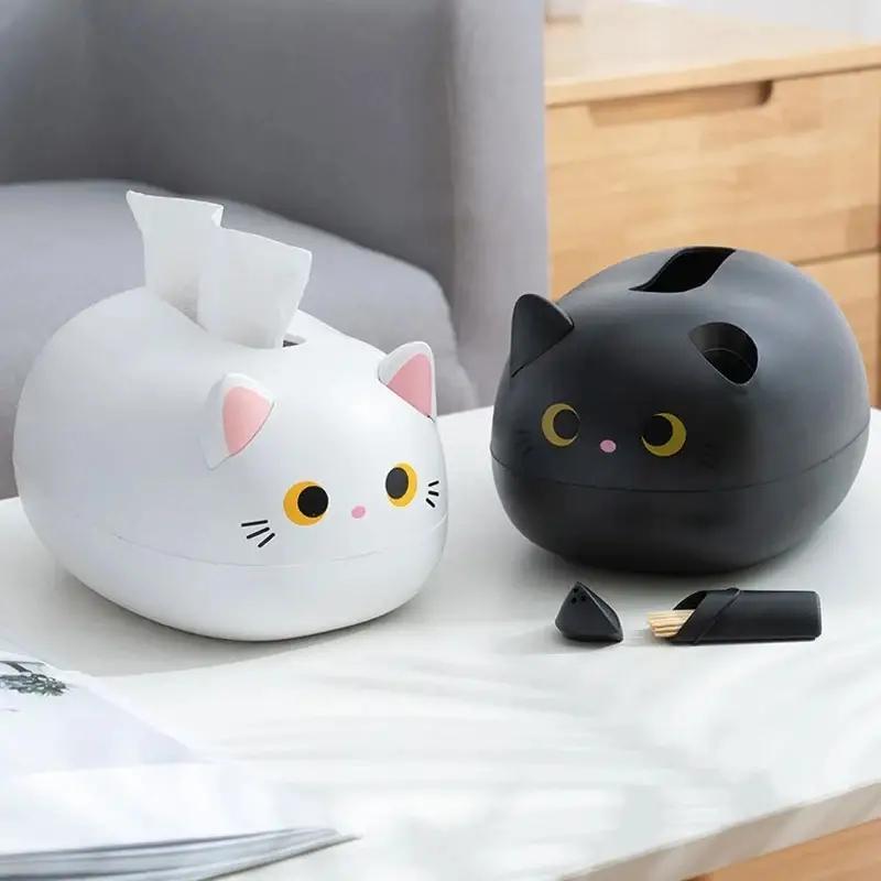 Cartoon Cat Design Tissue Box, 1 Count Multifunctional Home Decoration Paper Box For Kitchen