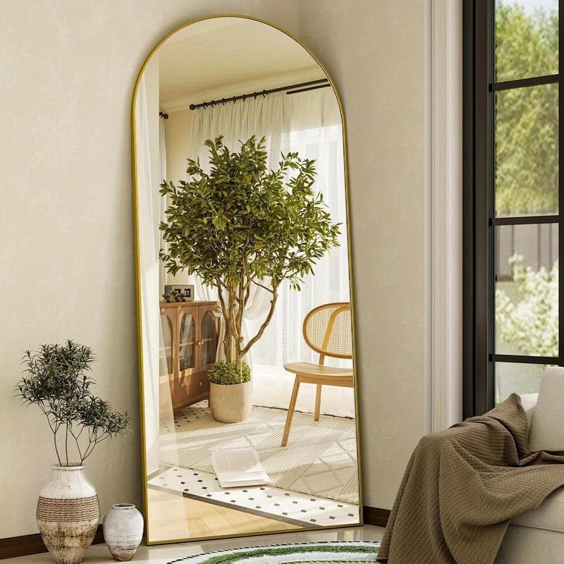 Full-Length Aluminum Arch Floor Mirror, HD Full Body Mirror for Bedroom and Living Room