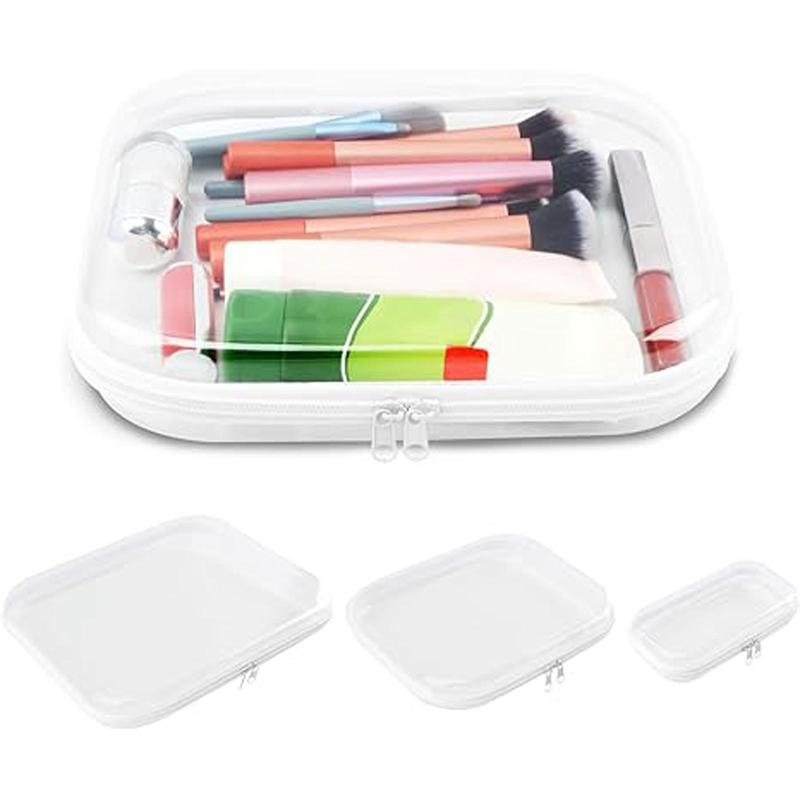 Clear Zipper Hard Bag, 1 2 3 Counts Transparent Hard Shell Zipper Box, Portable Waterproof Cosmetic Bag, Storage Container for Small Items Toys Cosmetics Stationery