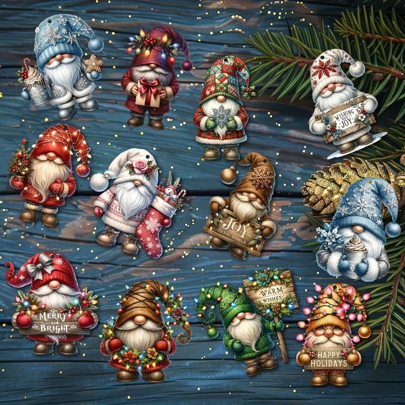 Christmas Gnome Ornament, 12pcs set Wooden Hanging Decorations, Christmas Party Decorating Supplies Christmas Tree Decoration