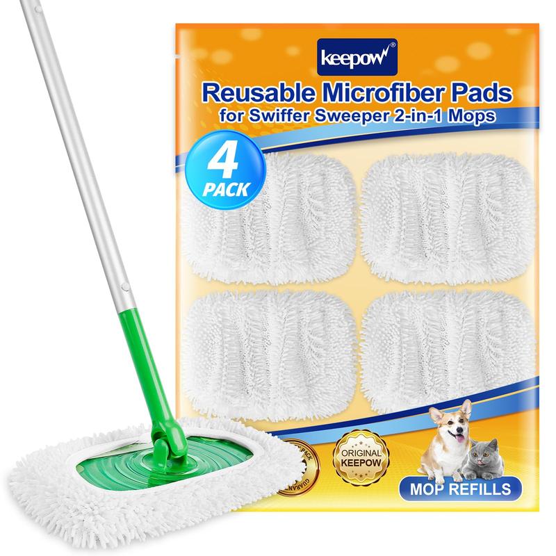 KEEPOW Reusable Microfiber Mop Pads Compatible with for All 10 Inches Swiffer Sweeper Mop 4 Pack (Mop is Not Included)