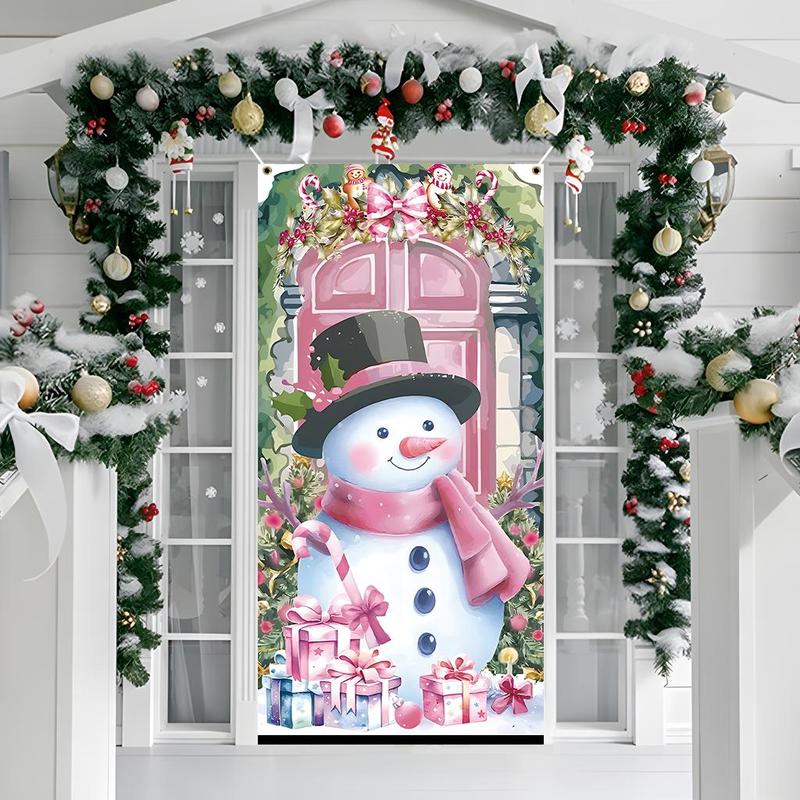 Snowman Pattern Door Banner, 1 Count Christmas Themed Door Hanging Banner with 4 Grommets, Festive & Party Supplies for Home Living Room Bedroom