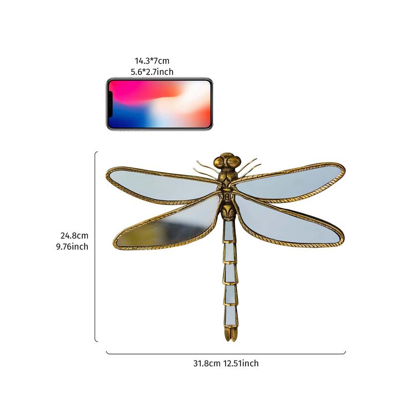 1pc Large 3D Dragonfly Resin Mirror Wall Decoration – Retro Hanging Decor for Living Room or Bedroom, Perfect Housewarming Gift