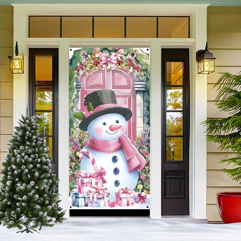 Snowman Pattern Door Banner, 1 Count Christmas Themed Door Hanging Banner with 4 Grommets, Festive & Party Supplies for Home Living Room Bedroom