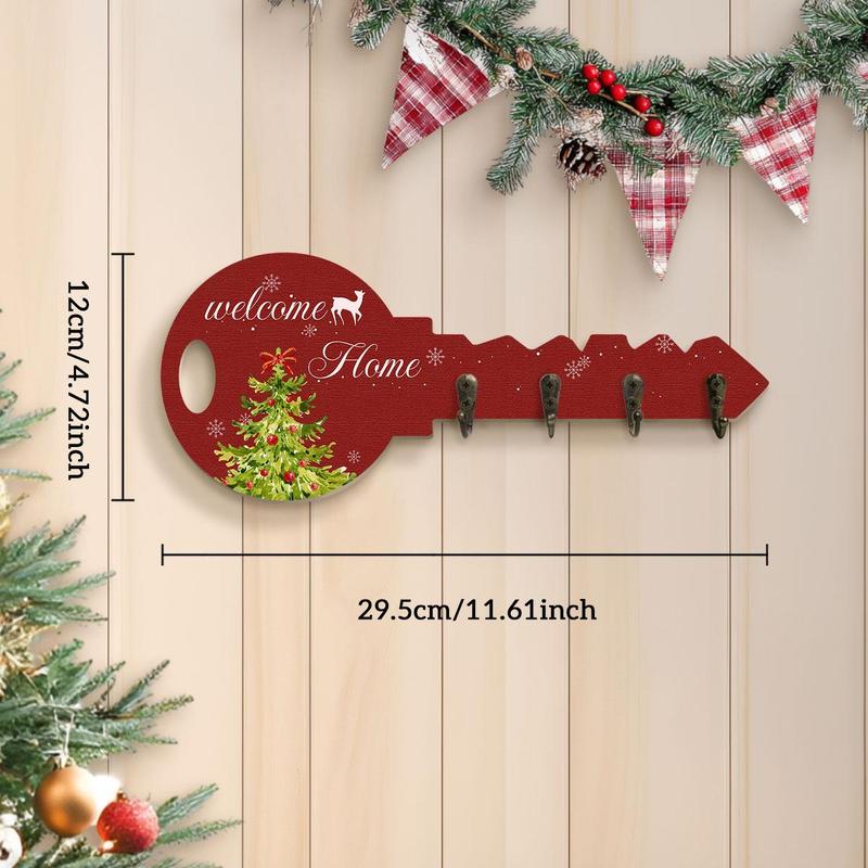 Christmas Themed Key Hook, 1 Count Welcome Home Letter & Tree Pattern Key Shaped Wall Decoration, Key Holder for Entrance Hallway Front Door