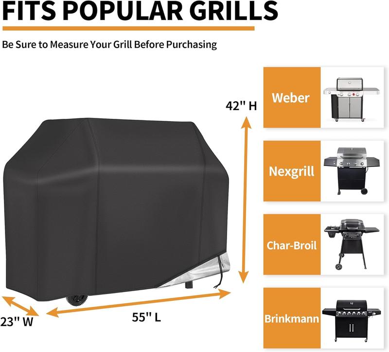 NEXCOVER Grill Cover, BBQ Cover 55 inch,Waterproof BBQ Grill Cover,Fade Resistant Gas Grill Cover, Barbecue Grill Covers, Fits Grill of Weber, Brinkmann, Nexgrill, Black Grill Cover for Outdoor Grill. Drawstring