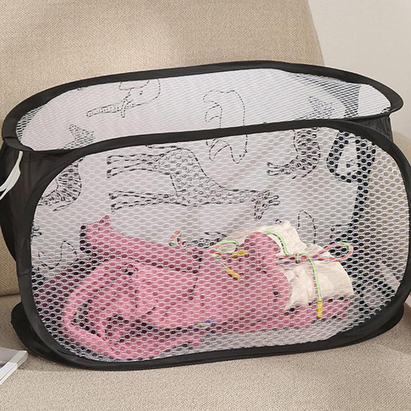 Foldable Mesh Clothes Storage Basket, Summer Cartoon Animal Print Dirty Clothes Basket, Laundry Basket, Household Storage Organizer for Bathroom, Bedroom, Dorm Essentials, Home Organizer Supplies, Christmas Gift