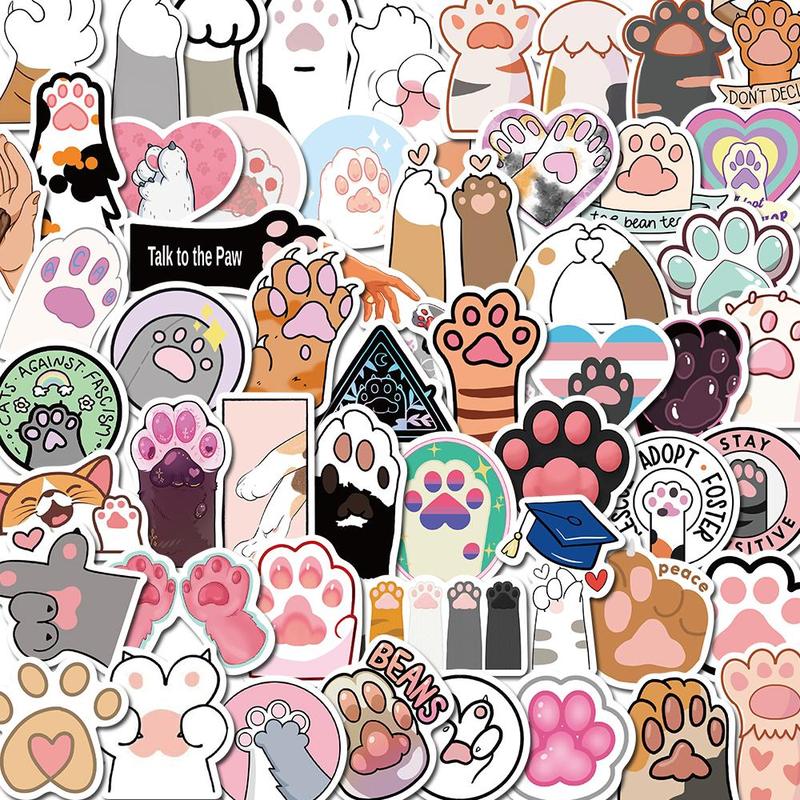 Cartoon Cat Paw Pattern Sticker, 61pcs set Cute Self Adhesive Decor Paper, Decor Sticker for Gift Greeting Card Water Bottle Laptop Phone