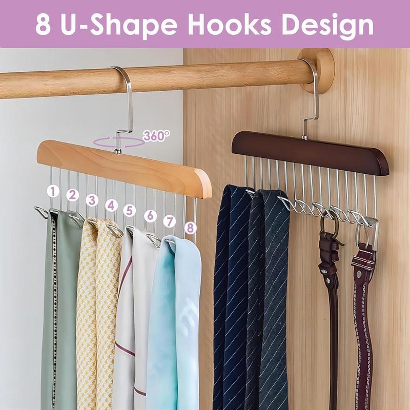 2 Pack Belt Hanger for Closet, Sturdy Wood Bra Hanger with 8 Hooks, 360Rotating Space Saving Hanger Closet Organizers and Storage for Dorm & Apartment for Belt, Tie, Tank Top, Bra, Scarf (Original)