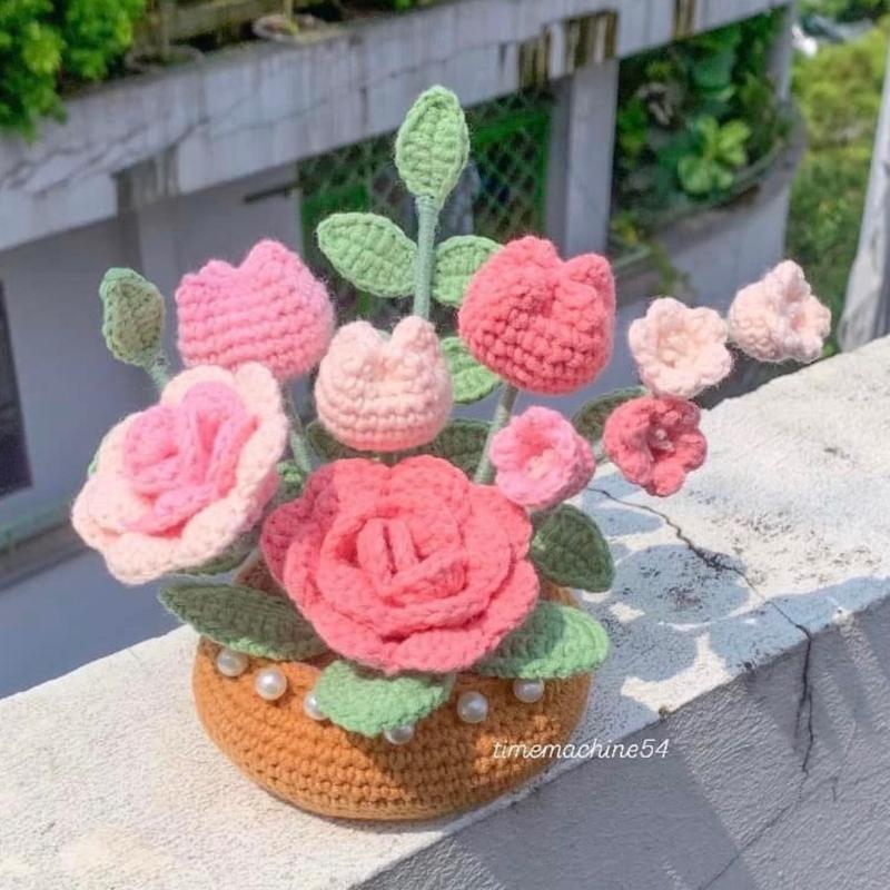 Crochet Flowers Pot Handmade | Decorative