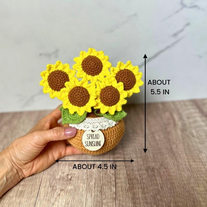 Crochet Flower Plant, Crochet Sunflower Gift Decor, Crochet Plant in Pot, Encouragement Daily Positive Affirmation, Tulip Rose Daisy Crochet, Crochet Gift