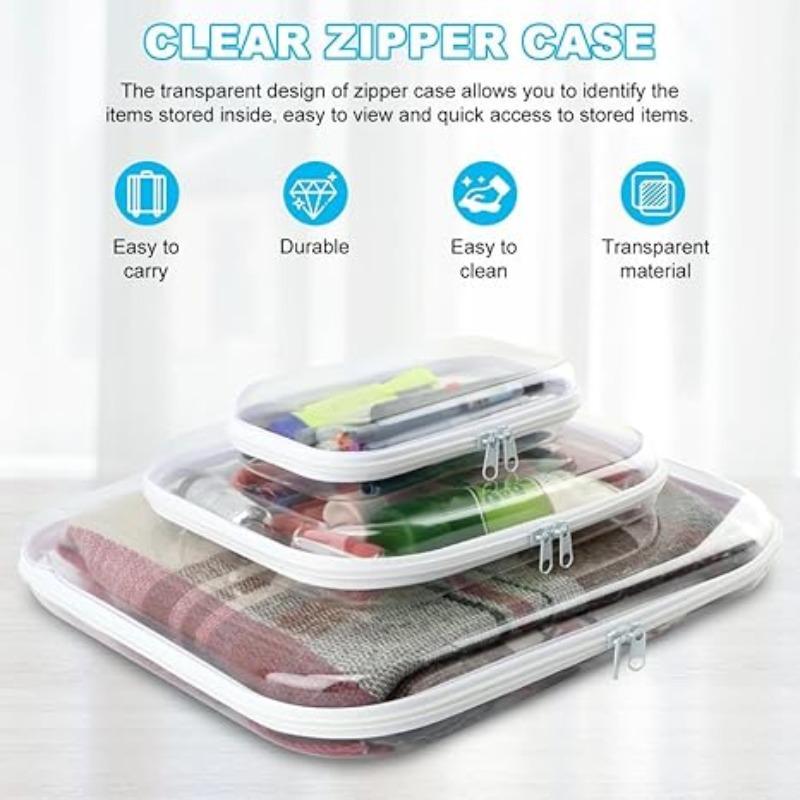 Clear Zipper Hard Bag, 1 2 3 Counts Transparent Hard Shell Zipper Box, Portable Waterproof Cosmetic Bag, Storage Container for Small Items Toys Cosmetics Stationery