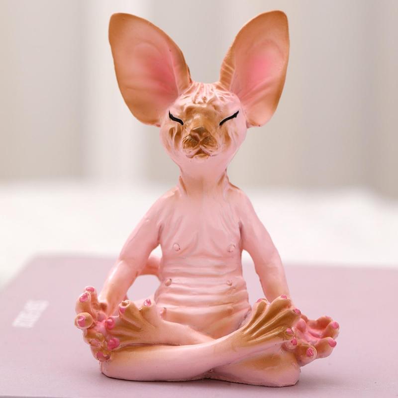 Home Decor Toy for Girls and Boys, 1 Count Girl Toy Yoga Sphynx Cat Design Resin Statue for Living-room Office Desk