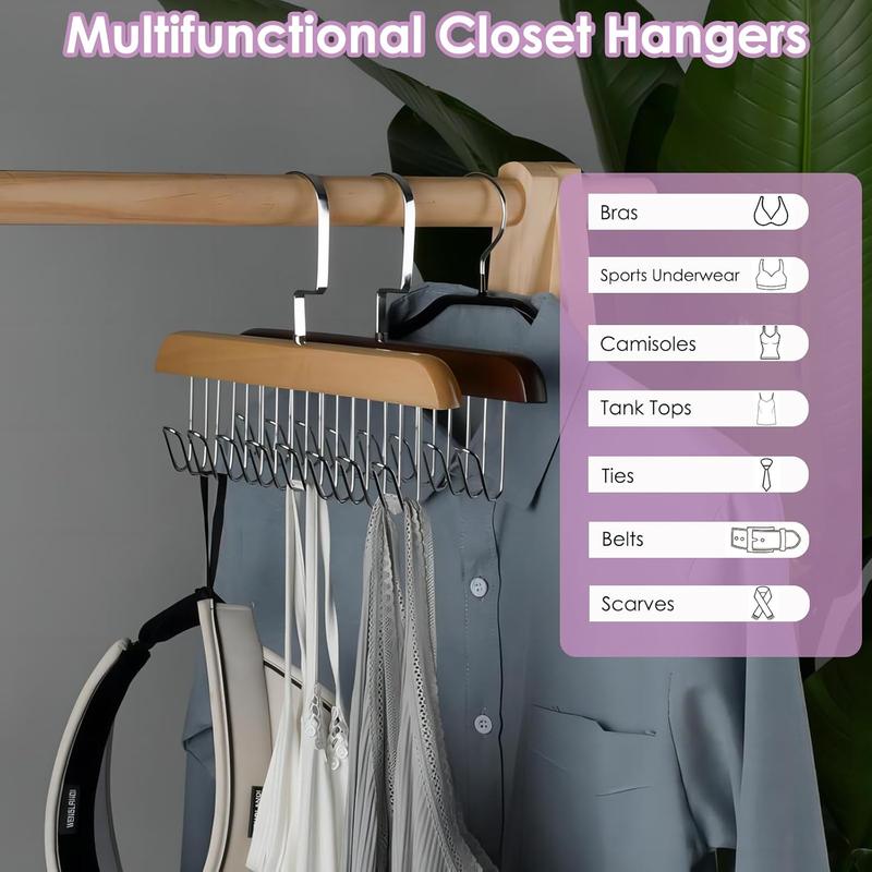 2 Pack Belt Hanger for Closet, Sturdy Wood Bra Hanger with 8 Hooks, 360Rotating Space Saving Hanger Closet Organizers and Storage for Dorm & Apartment for Belt, Tie, Tank Top, Bra, Scarf (Original)