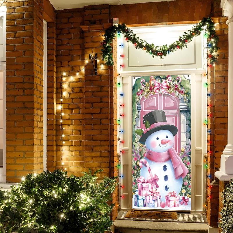 Snowman Pattern Door Banner, 1 Count Christmas Themed Door Hanging Banner with 4 Grommets, Festive & Party Supplies for Home Living Room Bedroom