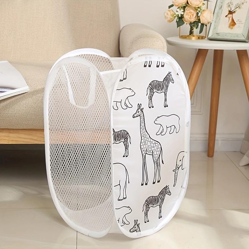 Cartoon Animal Pattern Laundry Basket, Foldable Mesh Laundry Basket with Handle, Household Storage Basket for Clothes, Towel, Laundry Accessories