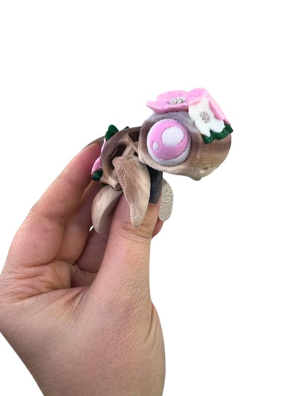 Cute Baby Turtle Figurine for Stress Relief - 3D Printed Dogwood Flower Tree Turtle Decoration