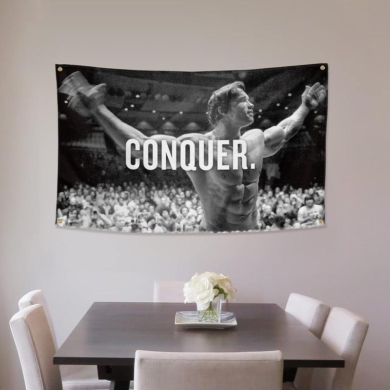 Conquer Flag for Arnold Schwarzenegger 40x60inch Funny Poster Banner Wall Outdoor Hanging Flag for College Dorm Room Decor