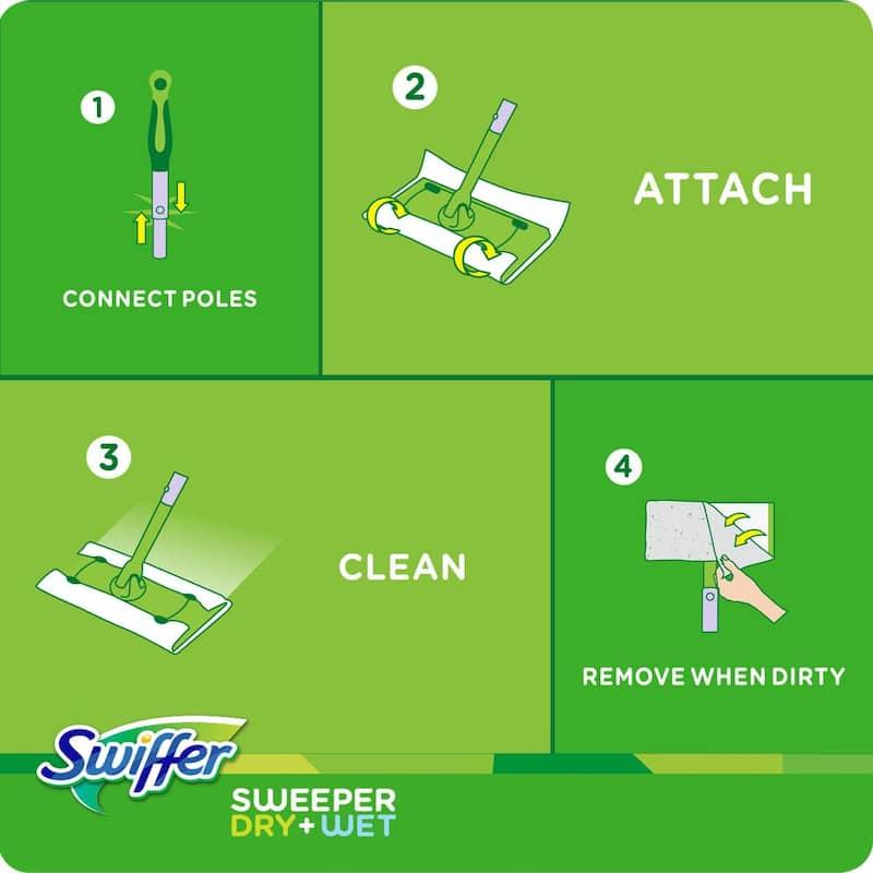 WL01 Swiffer Swiffer Sweeper 2-in-1 Dry and Wet Multi-Surface Mopping Starter Kit (1-Mop, 10-Refills)