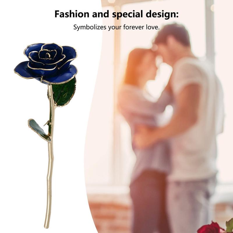 Love Forever Long Stem Gold Foil Trim Rose Flower With Bracket Room Decor For Valentine's Day & Mother's Day & Anniversary