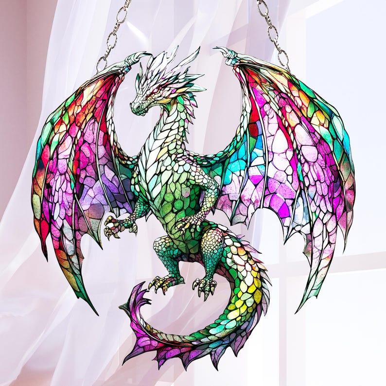 Green Dragon ACRYLIC SUNCATCHER Dragon Inspired Art, Fantasy Dragon Window Hanging For Dragon, Dragon Lover Gift Dragon Wall