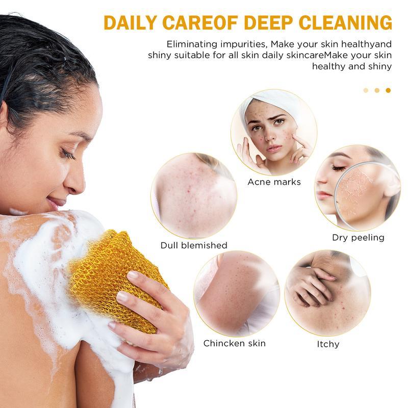 African Exfoliating Net Sponge,  Ethically Sourced from Nigeria, Bath Wash Towel Body Sponge, 3 Pack African Bath Sponge African Net Long Net  Bath Sponge, Shower Accessories Soap Cleaning, Great for Daily Use