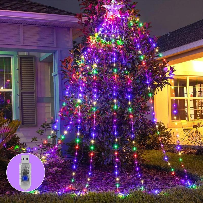 200LEDs Star Design Outdoor Tree Decor LED String Light, USB Powered 8 Modes Indoor Decorative LED Light, Suitable for Home Party Festival Wedding Decor