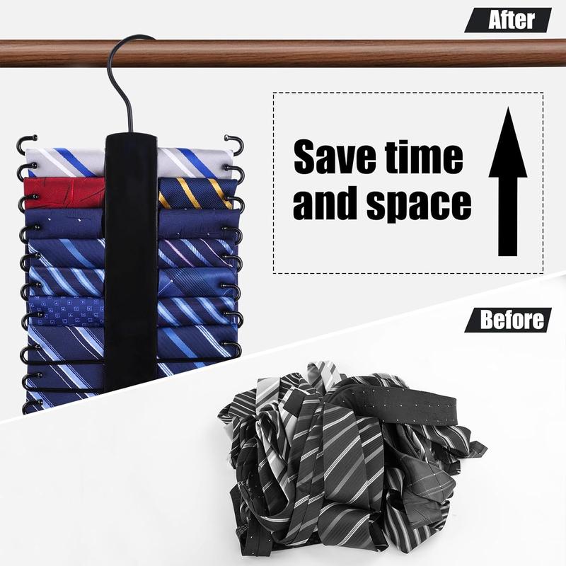 Wooden Tie Rack, Tie Hanger for Men Closet 20 Hooks 360 Degree Rotating Tie Organizer Hanging Space Saving Holder for Belt Scarf Tie Black