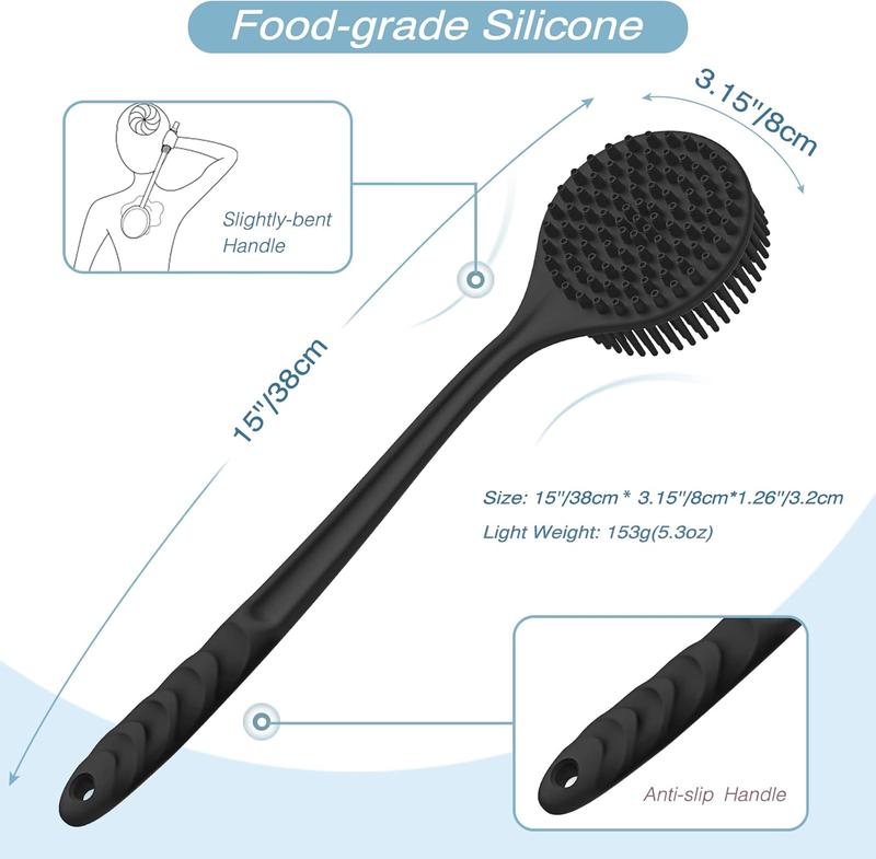 Scrubber(Thick Bristles) & Soft Bath Glove Set, Super-  Scrubber & Super-Lathering Shower Brush Combination, with a Free Hook.(Black)