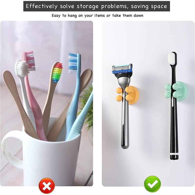 6pcs Silicone Toothbrush Holder, Self-adhesive Wall Mounted Hook, Multifunctional Hook for Hanging Key, Data Cable, Utility Plug, Home Organizer for Bathroom Kitchen Living Room Office