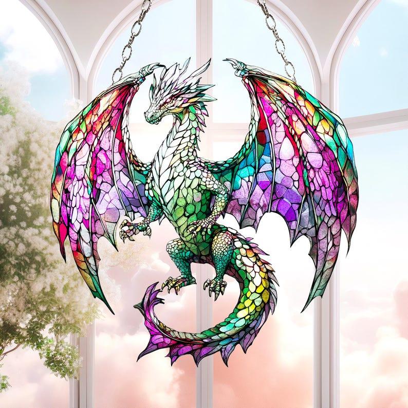 Green Dragon ACRYLIC SUNCATCHER Dragon Inspired Art, Fantasy Dragon Window Hanging For Dragon, Dragon Lover Gift Dragon Wall