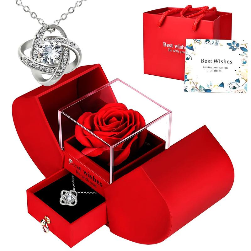 Christmas Rose Gift Box, 1 Set Including Necklace & Gift Box & Rose & Gift Card, Gift for Women, Birthday Gift, Party Gift, Festive & Party Supplies