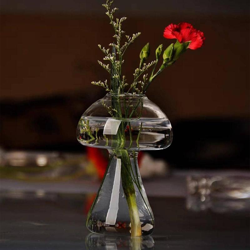 Clear Glass Flower Vase for Spring Flower Arrangement, 1 Count Modern Creative Plant Pot, Mushroom Shape Flower Vessel for Home Bedroom Balcony Decor, Decoration Home Ideas, Home Decor, Summer Gifts