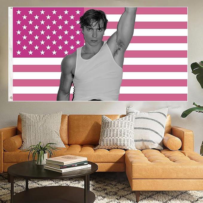 Nicholas Chavez Pink American Flag 3x5Ft Tapestry for Wall Hanging Living Room Bedroom College Dorm Men Cave Decor Banner with 4 Brass Grommets