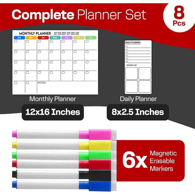 Acrylic Magnetic Fridge Calendar Meal Planner Dry Erase Menu Board, 32 PCS Clear Monthly & Weekly 16