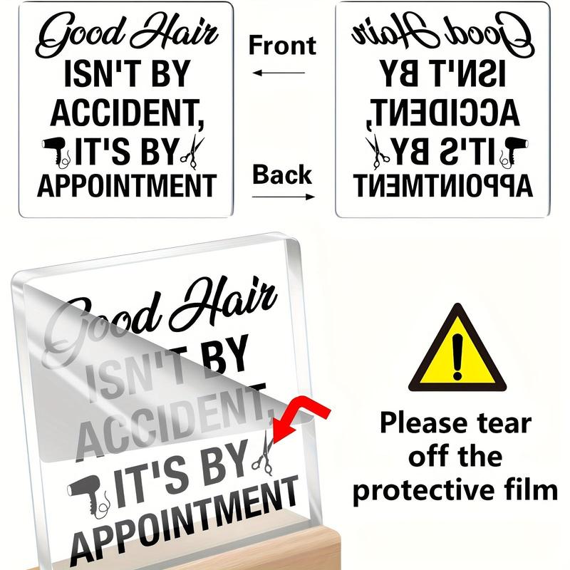 Acrylic Table Sign, Good Hair Is Not An Accident Letter Pattern Table Decoration, Decor for Salon Barber Shop