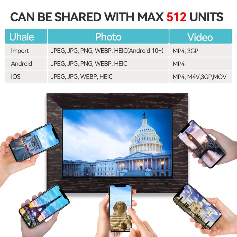 Digital Picture Frame 8 Inch Digital Photo Frame WiFi, 1280x800 IPS HD Touch Screen Smart Frame, 16GB Storage, Auto-Rotate, Wall Mountable, Share Photos Videos Instantly via Uhale App from Anywhere