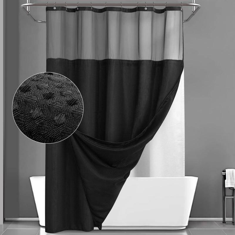 Waffle Weave Shower Curtain with Snap-in Fabric Liner Set, Hotel Style Shower Curtains for Bathroom with Mesh Top Window, 72