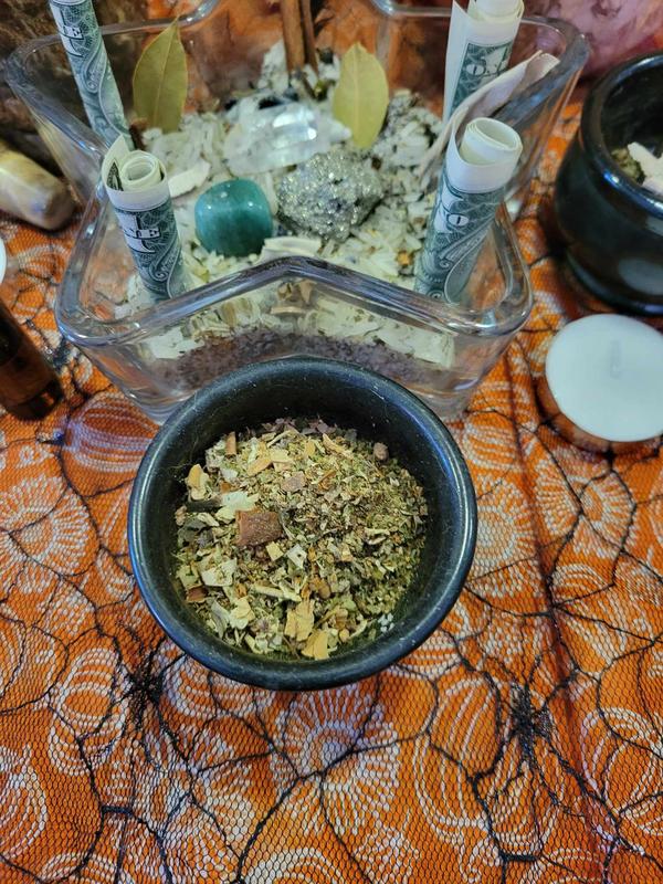 Spell Kit - Money Bowl, for Abundance & Prosperity | DIY Witchcraft Supplies with Herbs, Oil, Salt, Candle, Stone and Spell