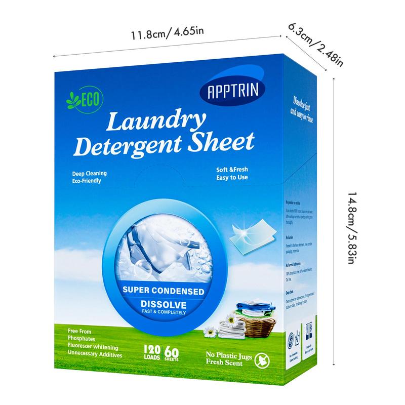 Laundry Detergent Sheet, 60pcs box Cleaning and Stain-removing Laundry Detergent Sheets with Long Lasting Fragrance, Household Cleaning Supplies for Home Use