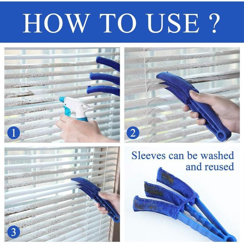 Window Blind Cleaner Duster Brush with 5 Microfiber Sleeves - Blind Cleaner Tools for Window Shutters Blind Air Conditioner Jalousie Dust