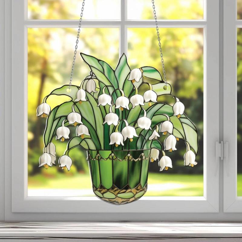 Glass Style Acrylic Window Hanging Decor, 1 Count Exquisite Elegant Flower Design Hanging Ornament, Home Decor for Living Room Bedroom Garden