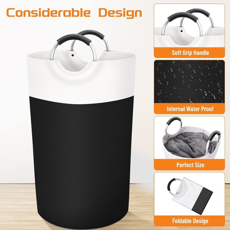 Laundry Basket, Laundry Hamper, Collapsible Laundry Baskets, Dirty Clothes Hamper, Waterproof with Foam Protected Aluminum Handles for College Dorm, Family 90L (Black)