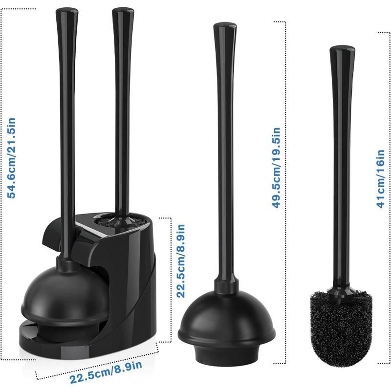 Toilet Plunger and Brush, Bowl Brush and Heavy Duty Toilet Plunger Set with Ventilated Holder, 2-in-1 Bathroom Cleaning Combo with Modern Caddy Stand