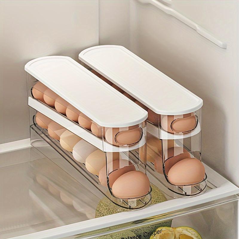 Clear Double Layer Egg Storage Box, 1 Count Space Saving Rolling Egg Holder, Egg Organizer, Egg Storage Rack for Refrigerator Side Door, Kitchen Egg Organizer