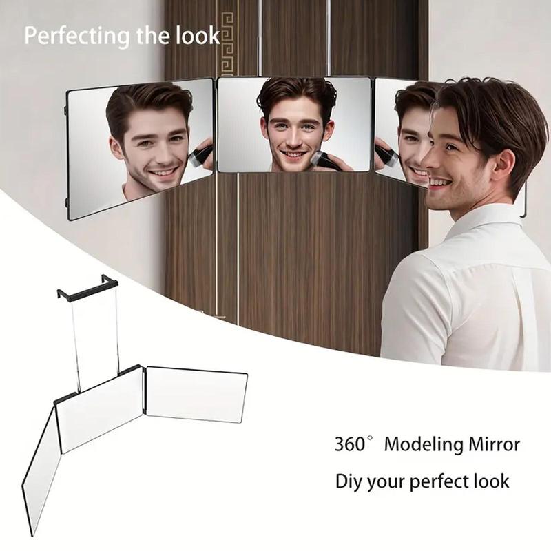 3 Way Trifold Portable Mirror, 1 Count 360° Height Adjustable Hanging Mirror, Home Decor for Self Hair Cutting, Shaving, Styling