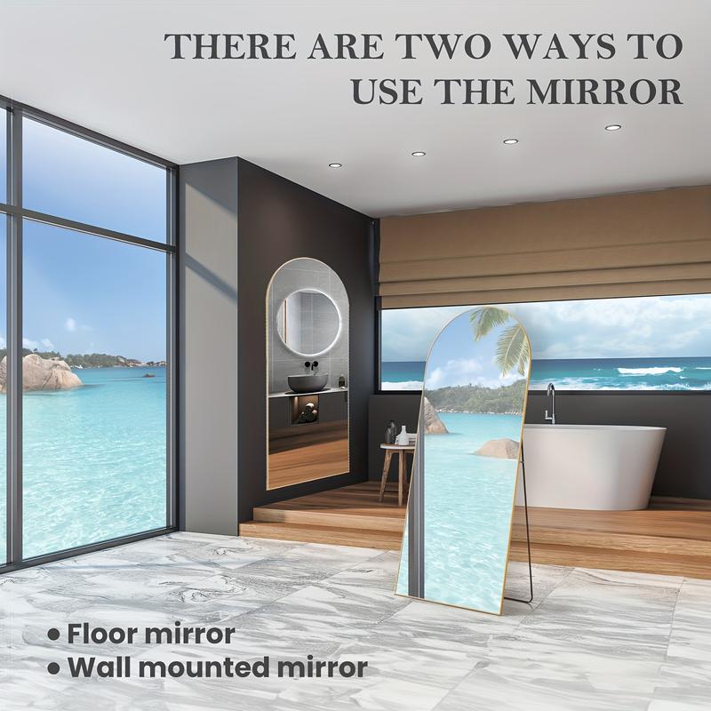 Arched Full Length Mirror, Full Body Mirror with Stand, Hanging or Leaning for Wall, Aluminum Alloy Thin Frame Floor Standing