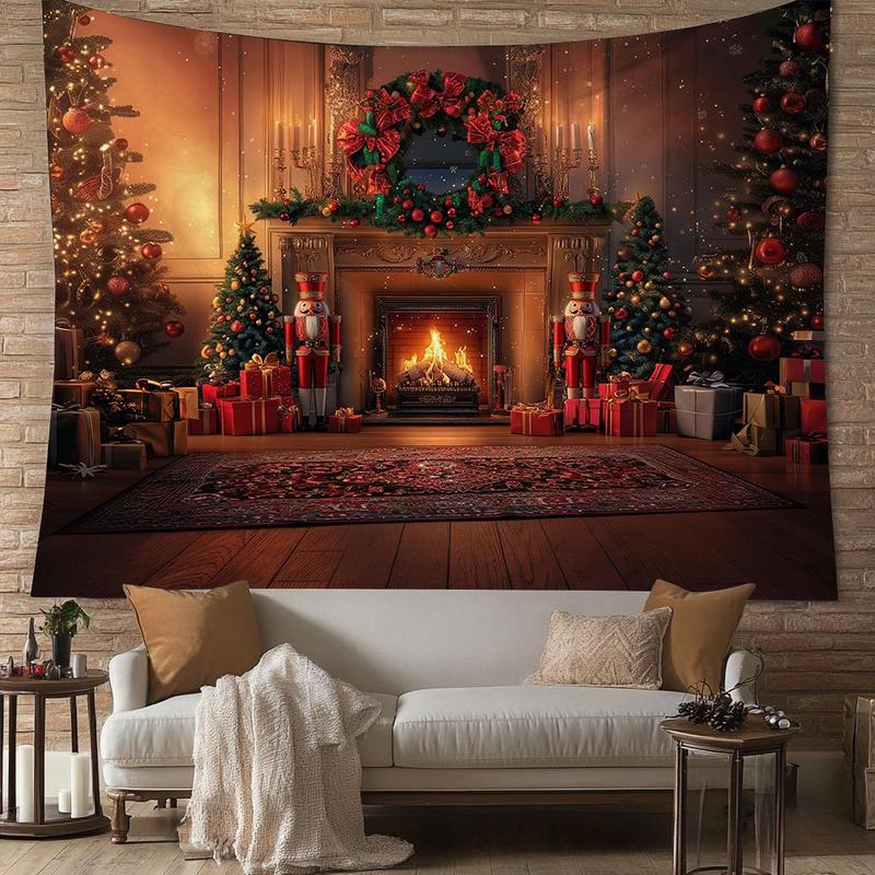 Christmas Themed Tapestry, Fireplace Pattern Wall Hanging, Wall Decor for Home Living Room Bedroom, Home Decor, Room Decor, Bedroom Accessories